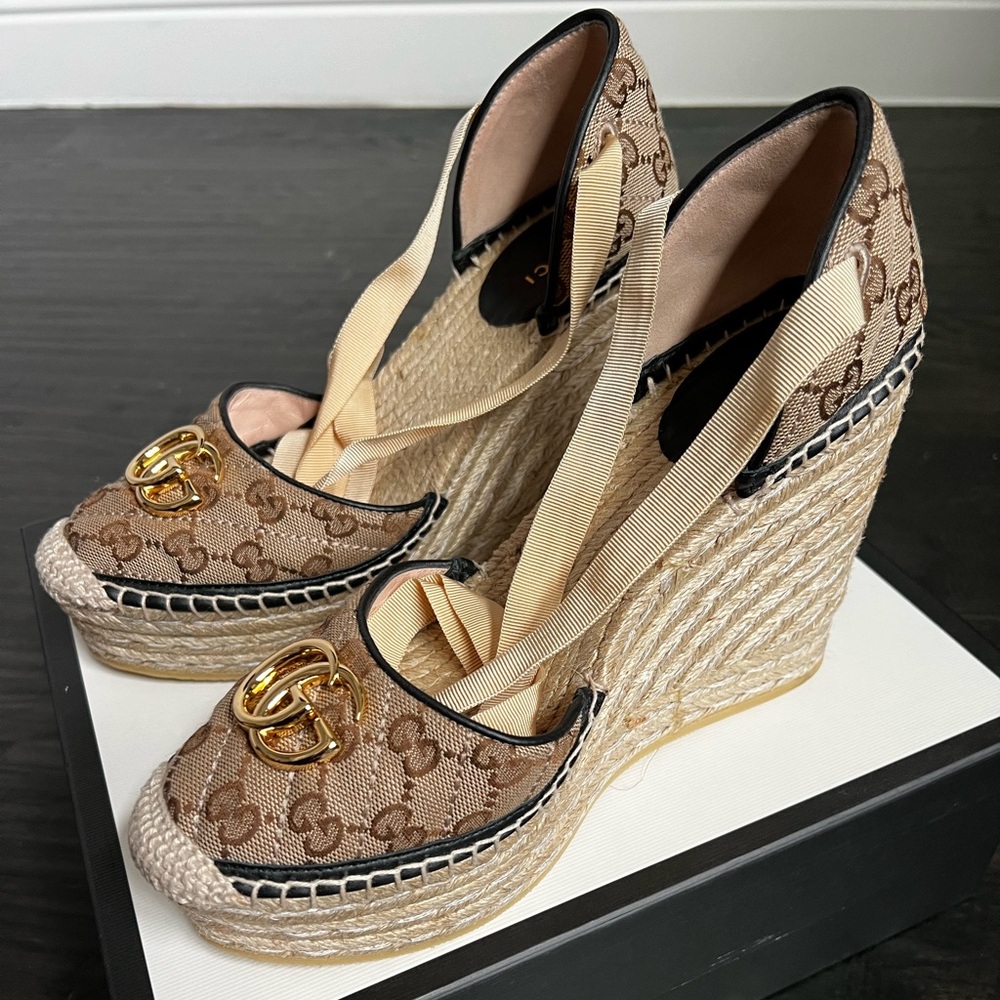 Monogram Matelasse GG Marmont Ankle Wrap Platform 35/120mm Espadrille Wedges